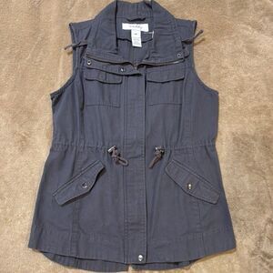 Sebby Women's Grey Utility Vest Collared Drawstring Pockets Sleeveless M